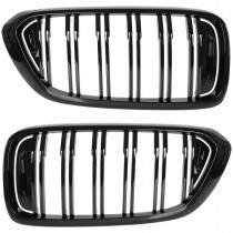 Predná maska chladiča čierna lesklá, dvojité rebrá, 1 pár, BMW rad 6, G32 GT