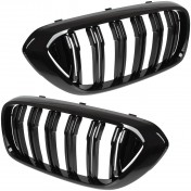 Predná maska chladiča čierna lesklá, dvojité rebrá, 1 pár, BMW rad 6, G32 GT